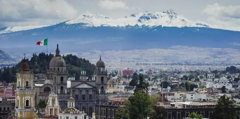 aerial view of the cathedral and nevado de toluca