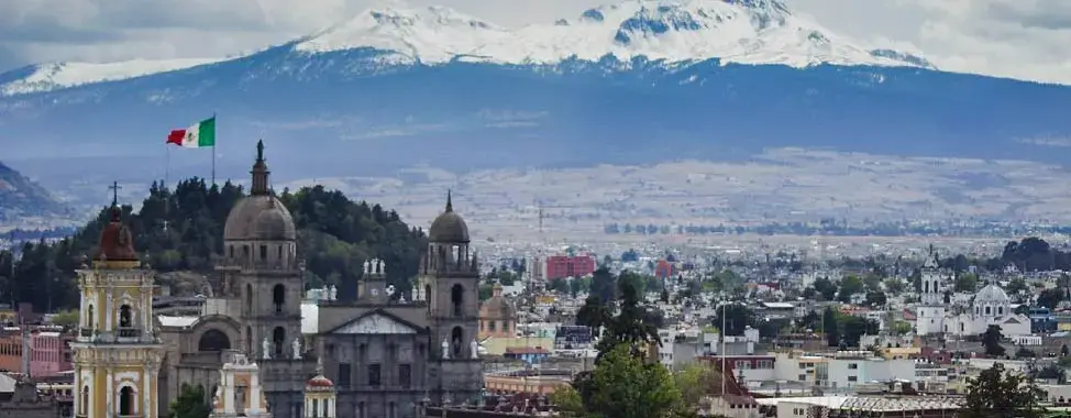 aerial view of the cathedral and nevado de toluca